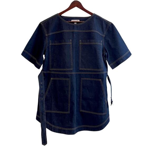 Shona Joy Womens Sz 12 Rita Patch Pocket Mini Dress in Deep Indigo Dark Wash NEW - Picture 6 of 10